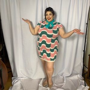 Boden Knit Pink and Teal Geometric Dress Size 10